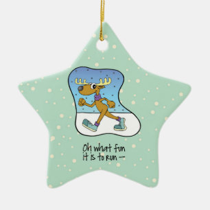 Running Exercise Reindeer Christmas Ceramic Ornament