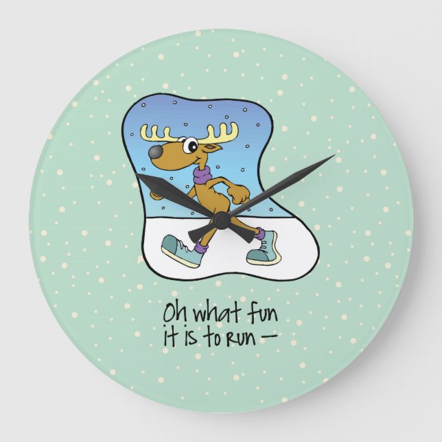 Running Exercise Reindeer Christmas Large Clock (Front)