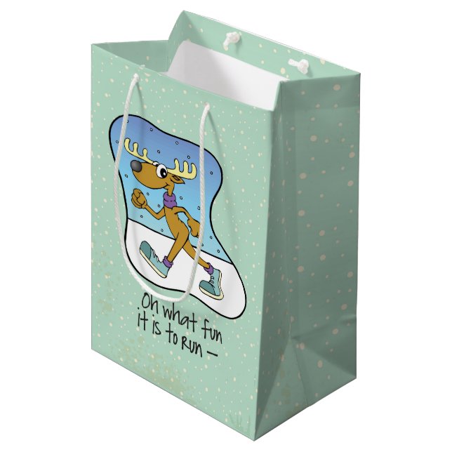 Running Exercise Reindeer Christmas Medium Gift Bag (Front Angled)