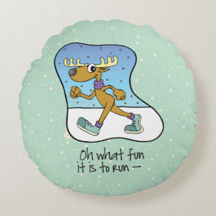 Running Exercise Reindeer Christmas Round Pillow