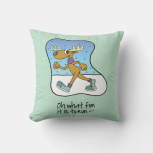 Running Exercise Reindeer Christmas Throw Pillow