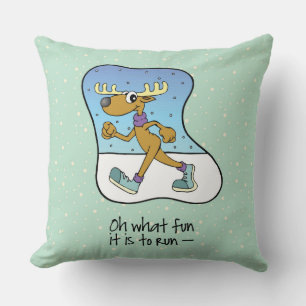 Running Exercise Reindeer Christmas Throw Pillow