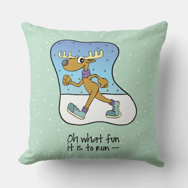 Running Exercise Reindeer Christmas Throw Pillow (Front)