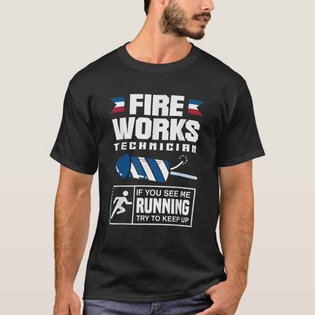 Running Fireworks Tech Funny 4th Of July Party  T-Shirt (Front)