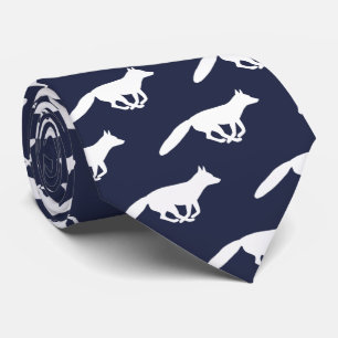 Running Fox Silhouettes Pattern White and Blue Tie
