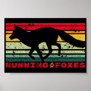 Running Foxes Fox Outline Forest Animal Colourful Poster