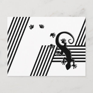 Running Gecko - black & white stripes abstract2 Postcard