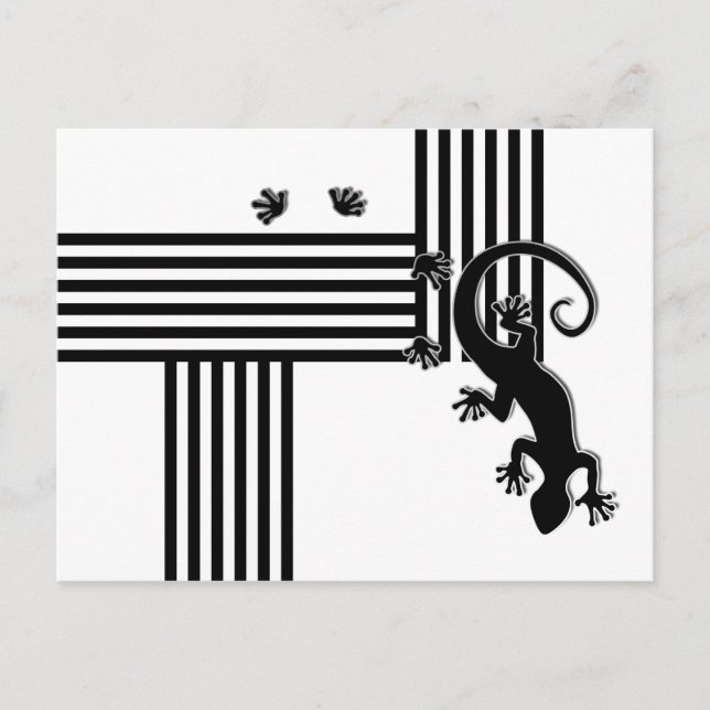 Running Gecko - black & white stripes abstract Postcard (Front)
