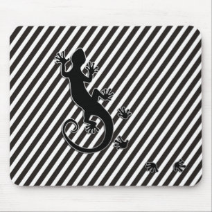 Running Gecko - black & white stripes Mouse Pad