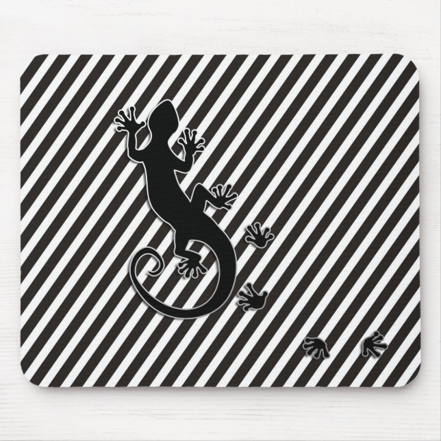Running Gecko - black & white stripes Mouse Pad (Front)