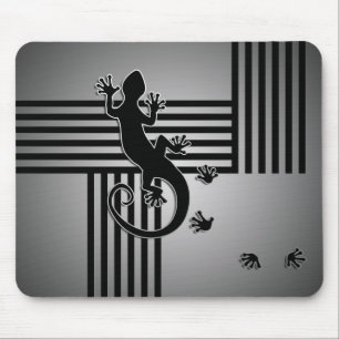 Running Gecko - black & white stripes shine Mouse Pad