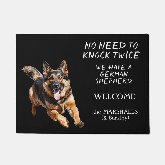 Running German Shepherd No Need to Knock Twice Doormat (Front)