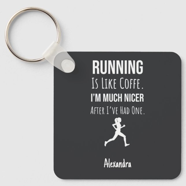 Running Gifts For Coffee Lovers Custom Runner Keychain (Front)