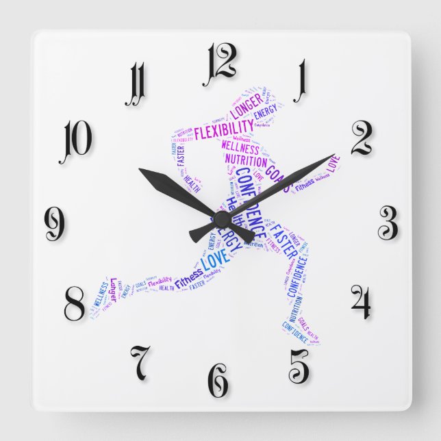 Running girl square wall clock (Front)