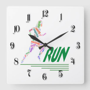 Running girl square wall clock