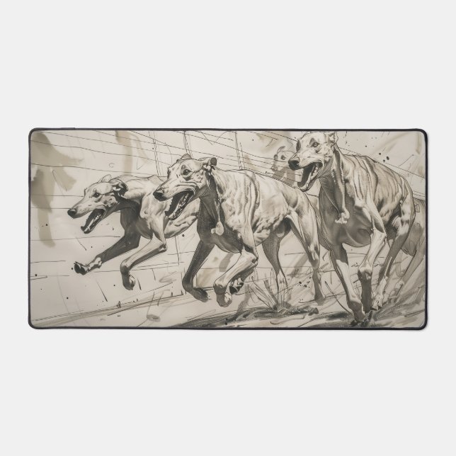 Running Greyhound Dogs Desk Mat (Front)