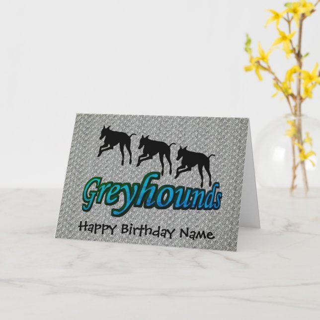 Running Greyhounds Personalized Birthday Card (Yellow Flower)