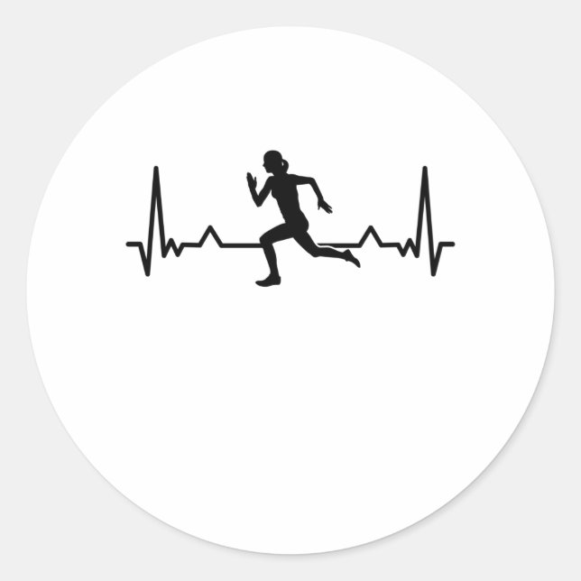 Running Heartbeat Line Funny Runner Gifts Classic Round Sticker (Front)