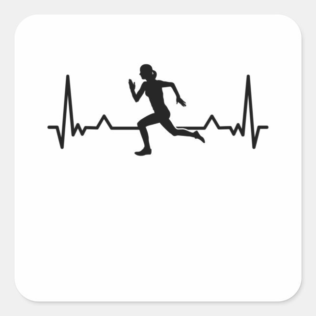 Running Heartbeat Line Funny Runner Gifts Square Sticker (Front)