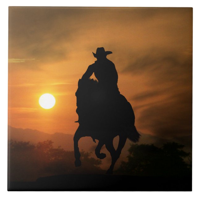 Running Horse and Cowboy Art Tile (Front)