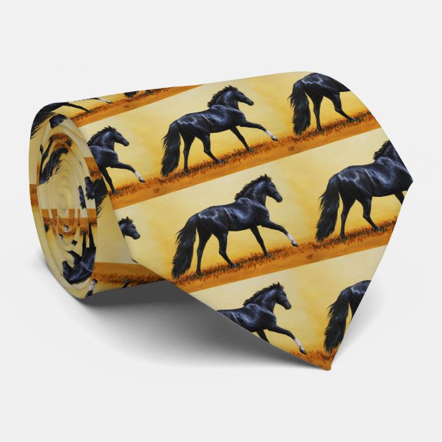 Running Horse Black Stallion Tie (Rolled)