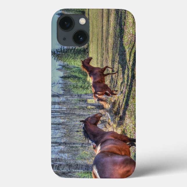 Running Horse Herd & Ranch Pasture Equine Photo Case-Mate iPhone Case (Back)
