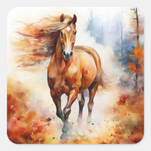 Running Horse in Autumn Square Sticker