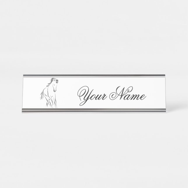 Running horse in black colour desk name plate (Front)