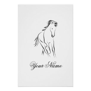 Running horse in black colour poster