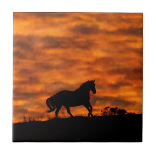 Running Horse In Fiery Sunset Tile