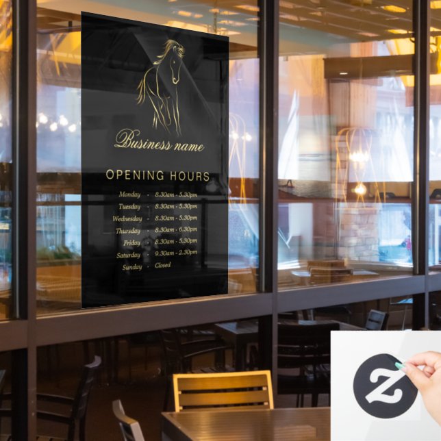 Running horse in gold colour window cling (Restaurant Window)
