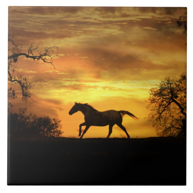 Running Horse in Sunset Art Tile (Front)