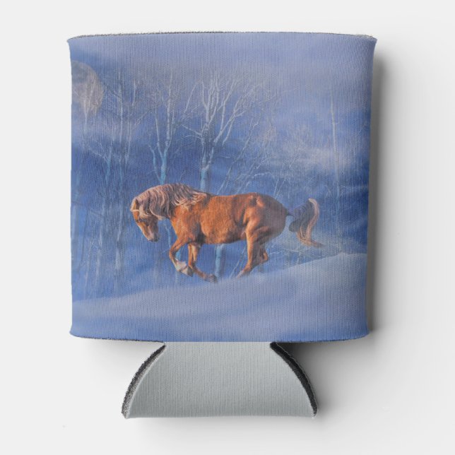 Running Horse in the Snow Can Cooler (Front)