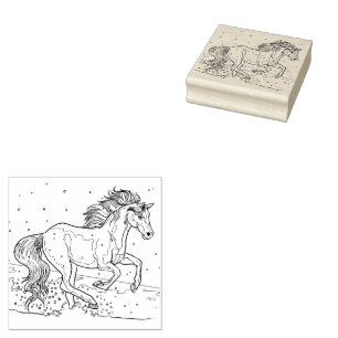 Running Horse in the snow Rubber Stamp