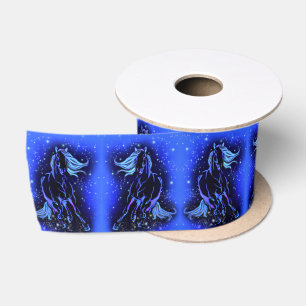 Running Horse Ribbon In Blue Moonlight Satin Ribbon