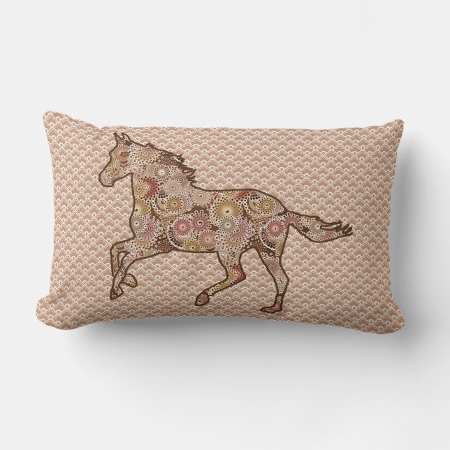 Running Horse Silhouette, Brown, Tan, and Cream Lumbar Pillow (Front)