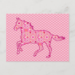 Running Horse Silhouette, Fuchsia and Coral Pink Postcard