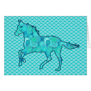 Running Horse Silhouette, Turquoise and Aqua