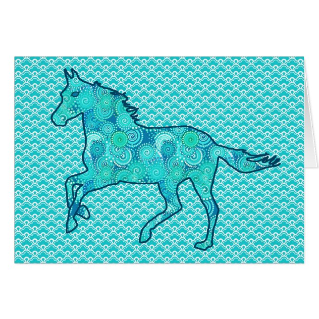 Running Horse Silhouette, Turquoise and Aqua (Front Horizontal)