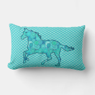 Running Horse Silhouette, Turquoise and Aqua Lumbar Pillow