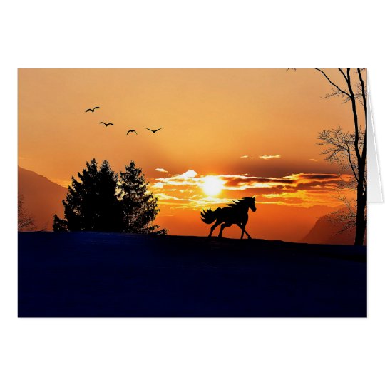 running horse - sunset horse - horse card