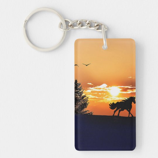 running horse - sunset horse - horse keychain