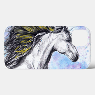 Running Horse Watercolor and Ink Equine art iPhone 13 Case