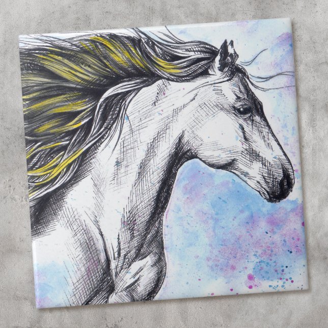 Running Horse Watercolor and Ink Equine art Tile (Creator Uploaded)