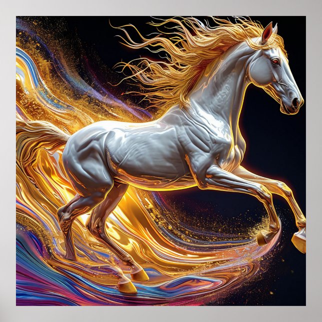 Running Horse with Golden Flowing Mane Poster (Front)