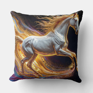 Running Horse with Golden Flowing Mane Throw Pillow
