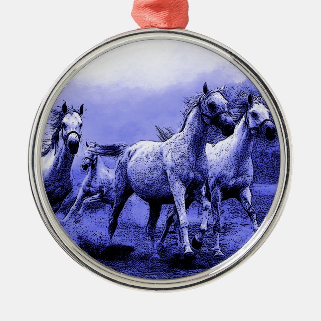 Running Horses & Blue Moonlight Metal Ornament (Front)