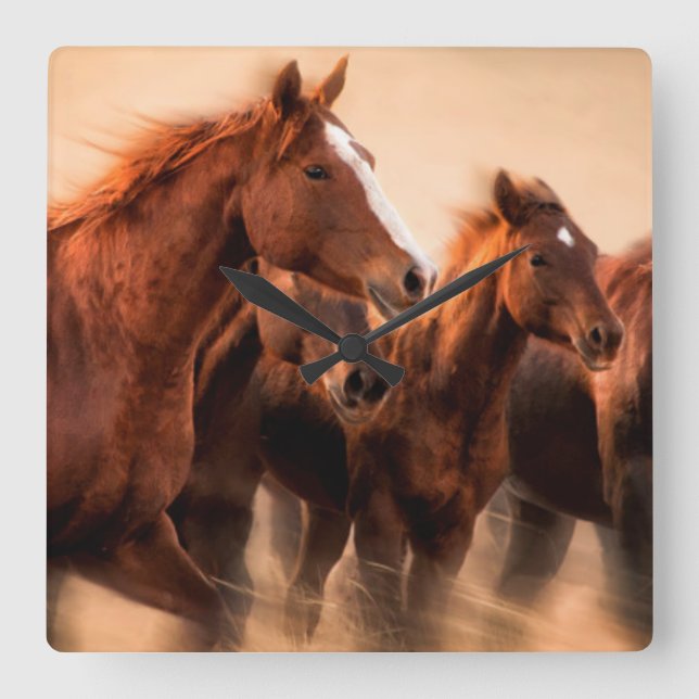 Running horses, blur and flying manes square wall clock (Front)