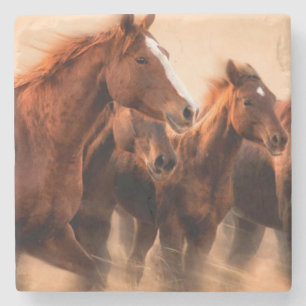 Running horses, blur and flying manes stone coaster