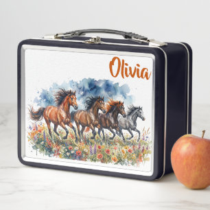 Running Horses Custom School Metal Lunch Box